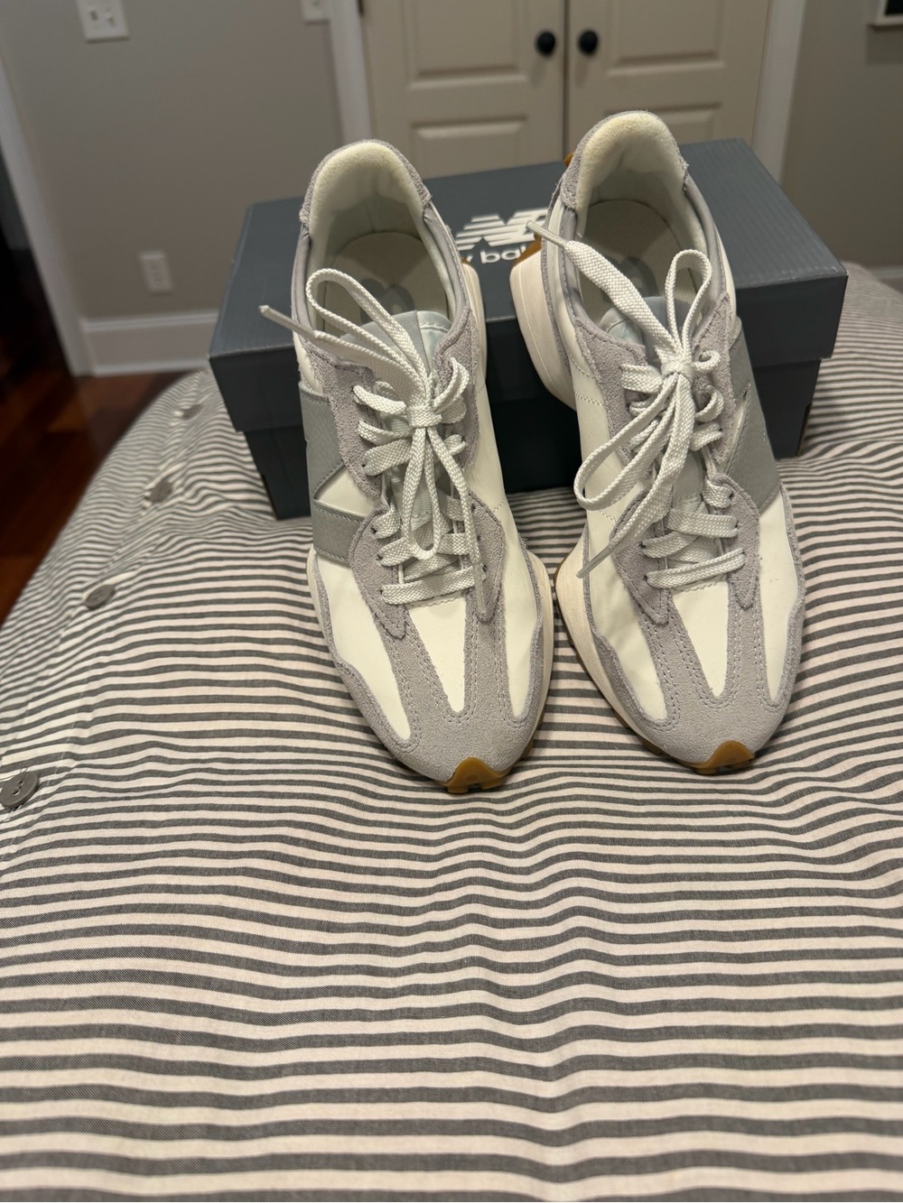 New Balance Women’s White, Gray and Gum Retro Runner Sneakers - Picture 2 of 4